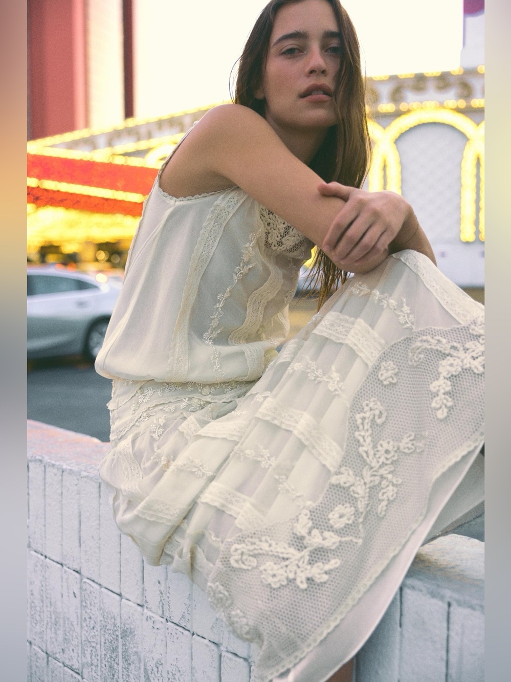 Zara Limited Edition Crew Neck Lace Sequin Embroidered Midi Dress